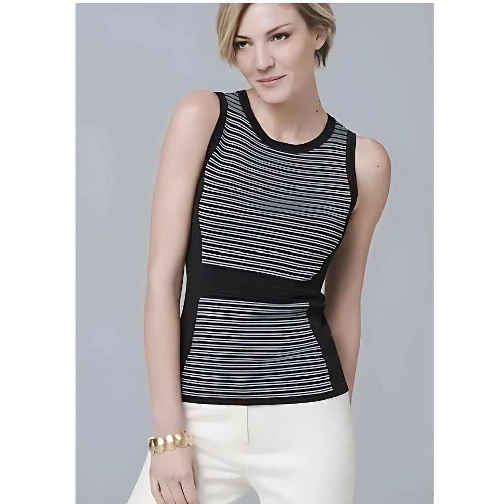 WHBM White House Black Market Knit Sleeveless Tank Top Stretch Striped XS NWT